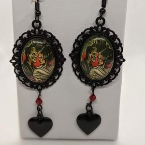 Frankenstein and bride glass cameo earrings